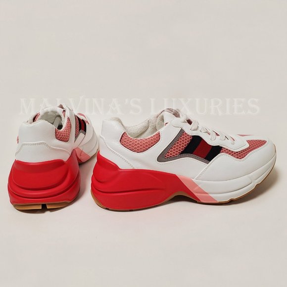 GUCCI SNEAKERS RHYTON WHITE PINK WEB DETAIL MESH SHOES sz 37 G 7 US - Picture 6 of 16